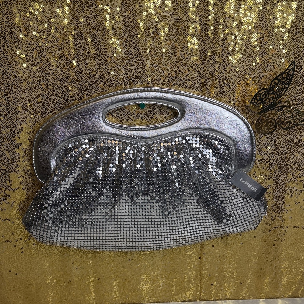 Express Metallic Mesh Silver clutch